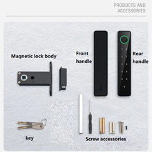 Load image into Gallery viewer, Electronic Smart Door Lock With Biometric Fingerprint / Password / Key Unlock USB Emergency Charge Silent Wooden Door Lock
