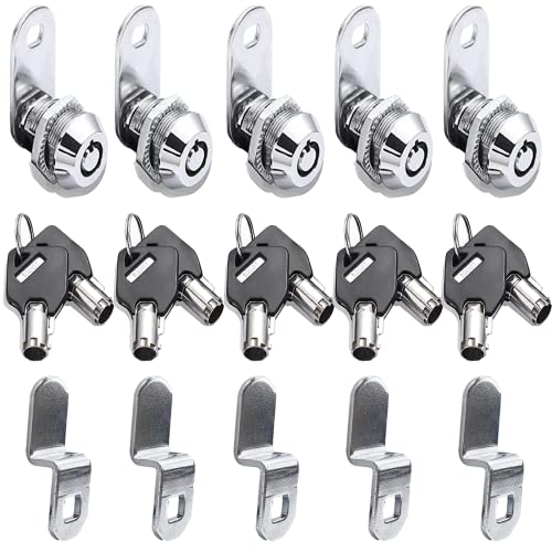 5 Pack Tubular Cam Locks Keyed Alike-5/8 Inch ,Cabinet Locks for RV Storage Lock, Tool Box Drawer, Secue Door Files,Mailbox Locks, Cabinet Drawer Locks and More(Zinc Alloy)